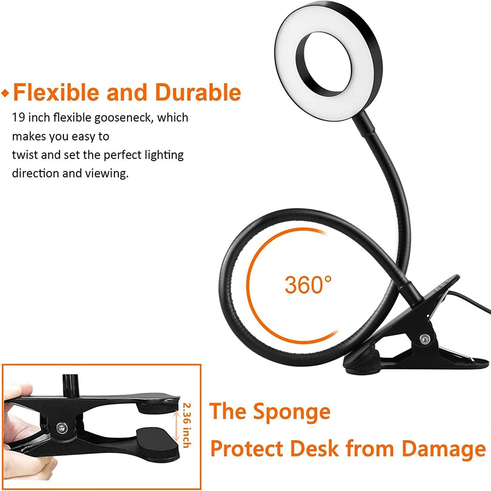 LED Clip-On Desk Lamp with Flexible Gooseneck