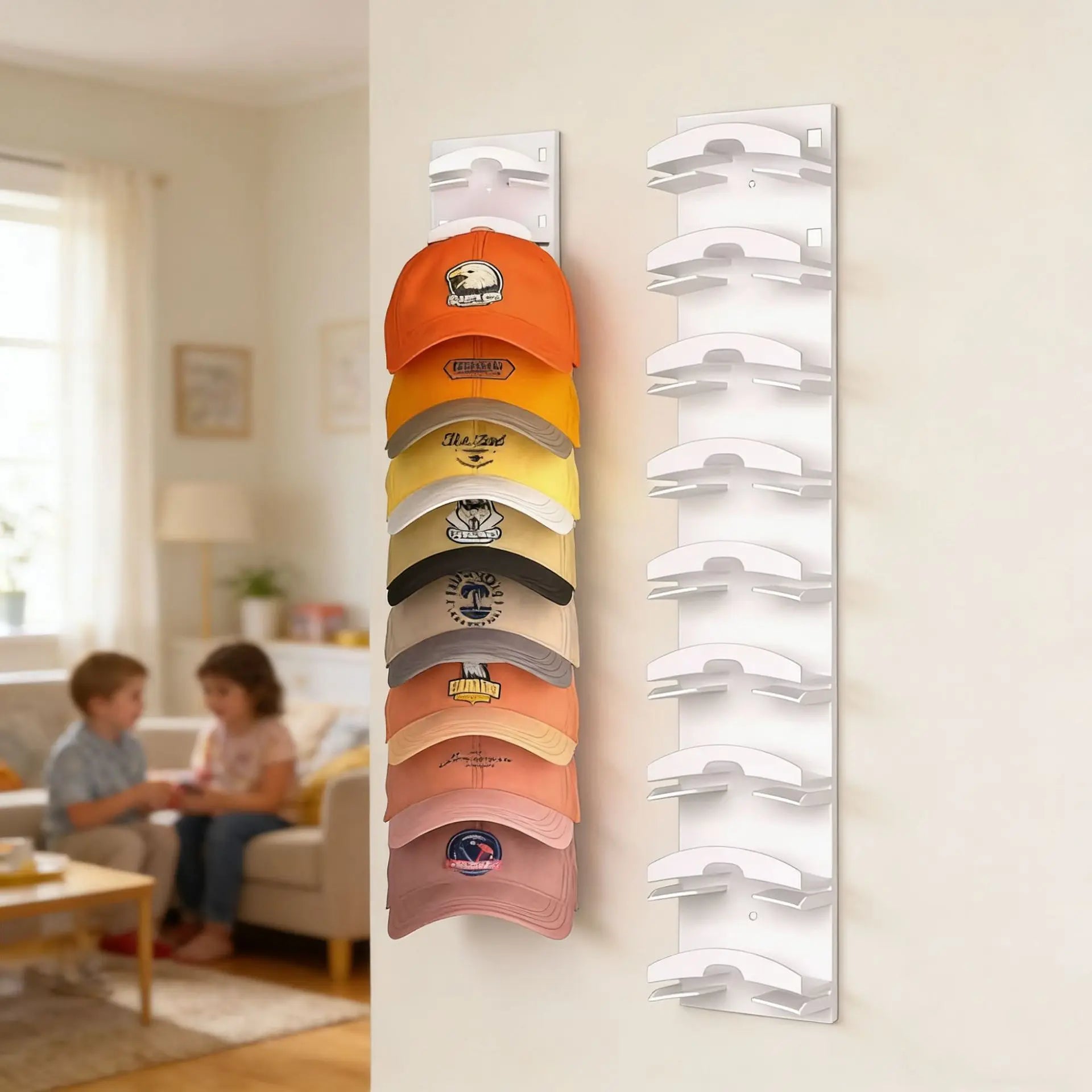 1pc Wall Mounted Display Shelf for 18 Caps & Hats, Multi-Layer, Decorative &Space Saving, Home Decor Organizer for Bedroom, Door